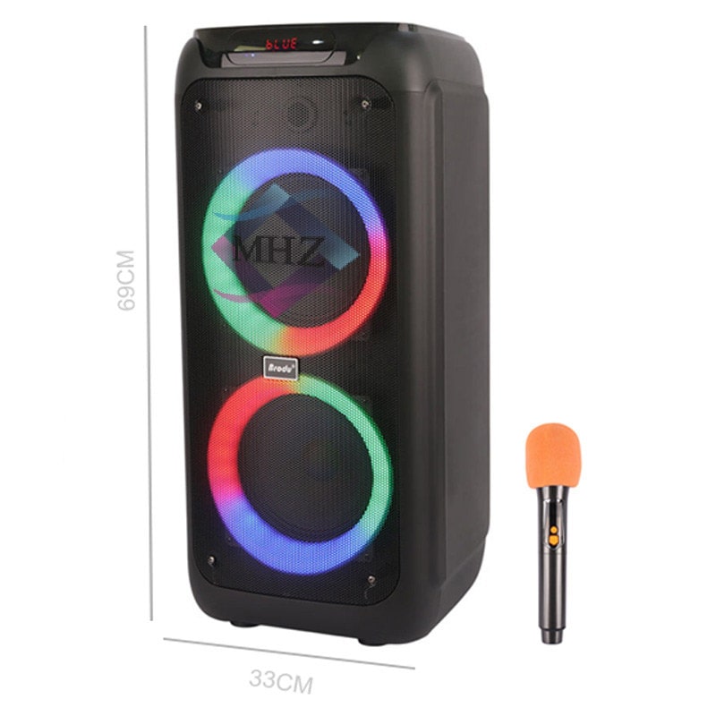 اسپیکر بلوتوثی قابل حمل مدل BTS-2173، دارای دو درایور 8 اینچی با توان خروجی کلی 60 وات، پشتیبانی از بلوتوث نسخه 5.3 با برد اتصال 10 متر، ورودی AUX، USB، کارت حافظه TF و رادیو FM، ورودی میکروفون بیسیم و ورودی گیتار 6.5 میلیمتری، باتری لیتیومی با ظرفیت 4500 میلیآمپرساعت