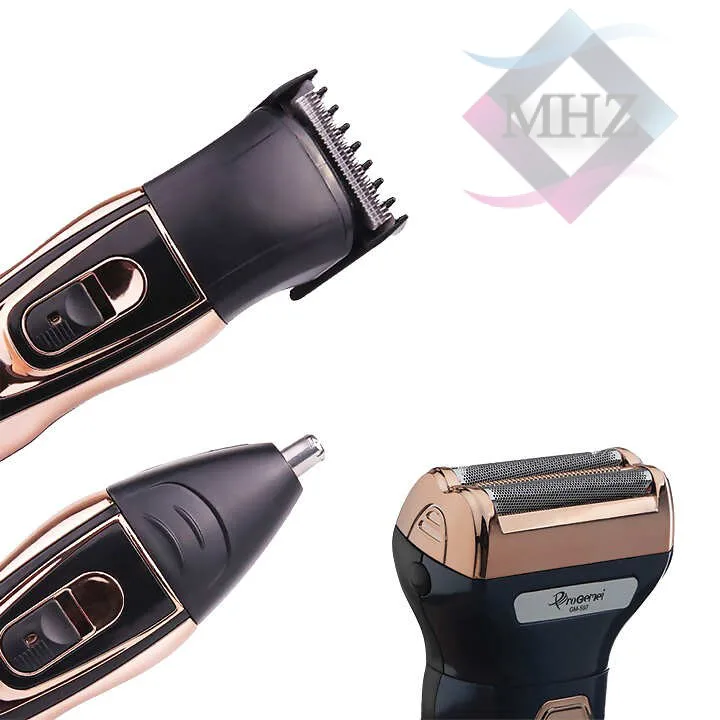 ماشین اصلاح موی صورت جیمی مدل GM-595 اصلاح به صورت صفر زن، با قابلیت استفاده به صورت خشک و مرطوب، طراحی ارگونومیک، امکان شارژ شدن سریع، نمایشگر میزان شارژ، تیغههای ضد التهاب و خودتیزشونده، منبع انرژی باتری قابل شارژ، دارای سری مو زن بینی و سری حجم زن