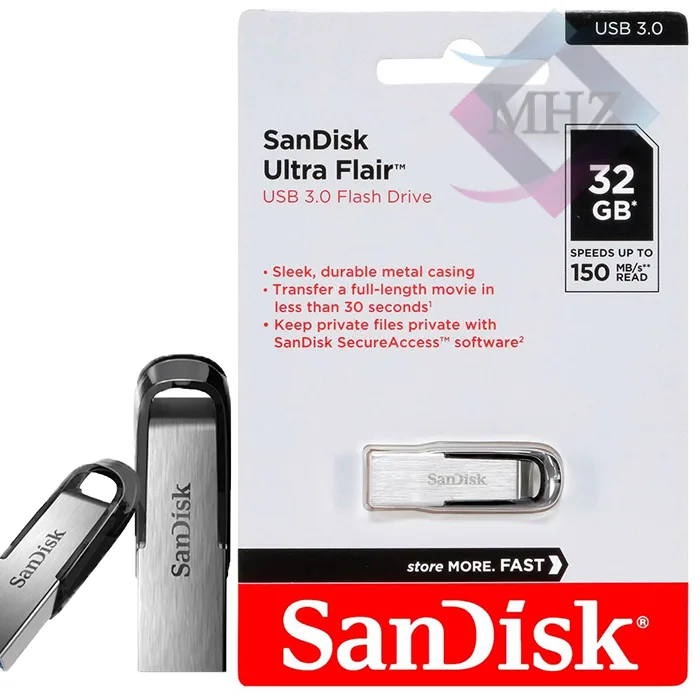 فلش مموری 32 گیگابایت سن دیسک مدل Ultra Flair CZ73، دارای رابطهای USB 3.0 و USB 2.0، دارای قابلیت رمزگذاری فایلها