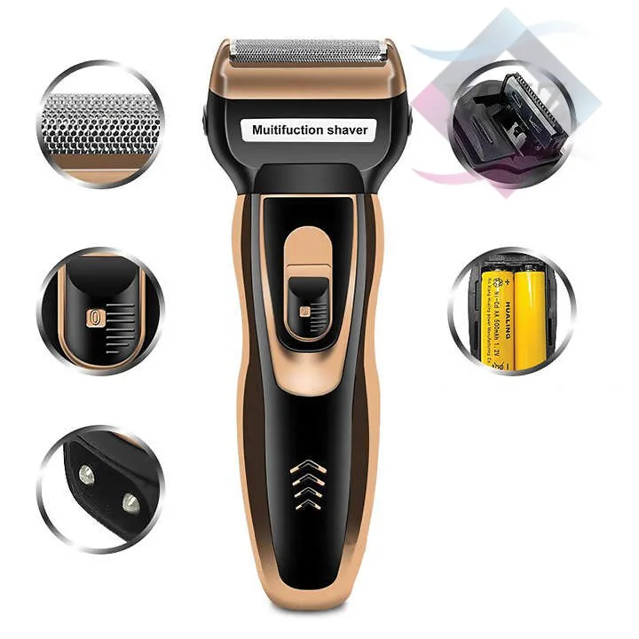 ماشین اصلاح موی صورت جیمی مدل GM-595 اصلاح به صورت صفر زن، با قابلیت استفاده به صورت خشک و مرطوب، طراحی ارگونومیک، امکان شارژ شدن سریع، نمایشگر میزان شارژ، تیغههای ضد التهاب و خودتیزشونده، منبع انرژی باتری قابل شارژ، دارای سری مو زن بینی و سری حجم زن