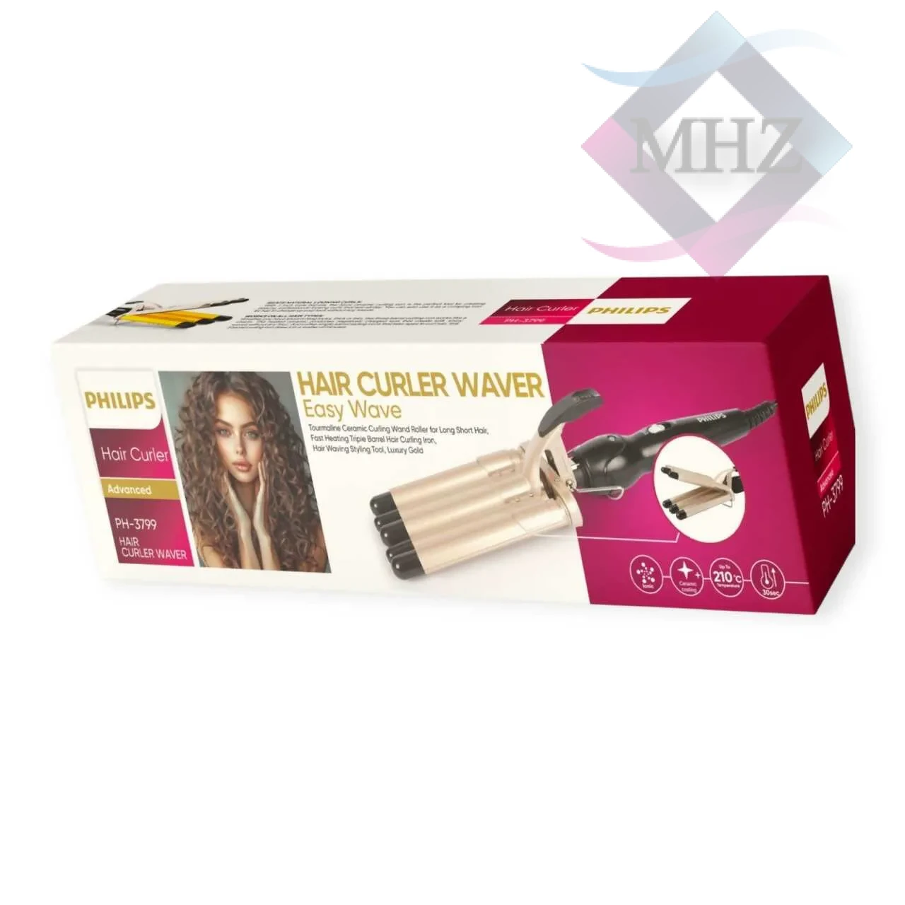 فر کننده مو فیلیپس مدل PH-3799 با گستره دمای 210 درجه سانتیگراد، پوشش سرامیکی محافظ، فناوری تولید یون منفی، سیم گردان