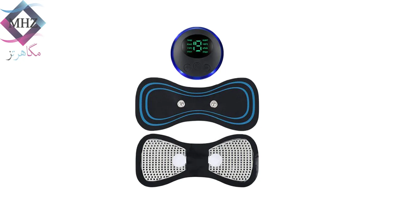 ماساژور الکتریکی مدل پروانهای، با قابلیت افزایش جریان خون و تسکین درد عضلات، دارای صفحه نمایش