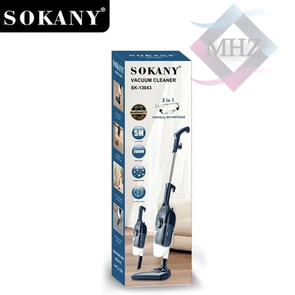 جاروبرقی 2000 وات سوکانی مدل SK-13043، طول سیم 5 متر، قابلیت استفاده به صورت دستی و ایستاده، فیلتر خروجی HEPA