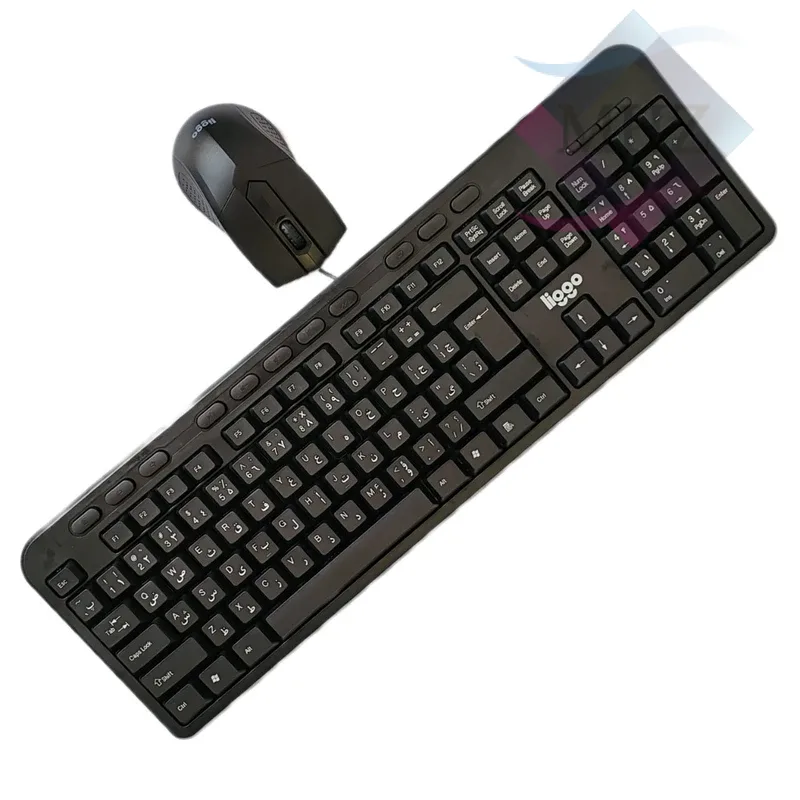 کیبورد و ماوس با سیم لیگو مدل KM606 با سوییچ ممبرین، Full Size، پایههای ضد لغزش، اتصال Plug & Play