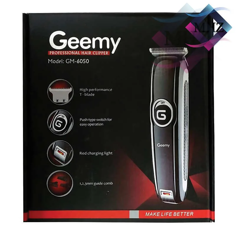 ماشین اصلاح موی سر و صورت جیمی مدل GM-6050، اصلاح به صورت صفر زن، خط زن و حجم زن، با قابلیت نمایش وضعیت باتری، منبع انرژی برق، دارای تیغه از جنس استیل ضد زنگ و بدنه از جنس پلاستیک، اندازه اصلاح 0.1 میلیمتر، به همراه شارژر، روغن و برس تمیزکننده