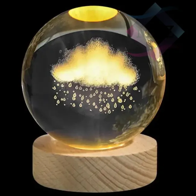 چراغ خواب مدل گوی کریستال طرح ابر بارانی قطر 6 سانتیمتر