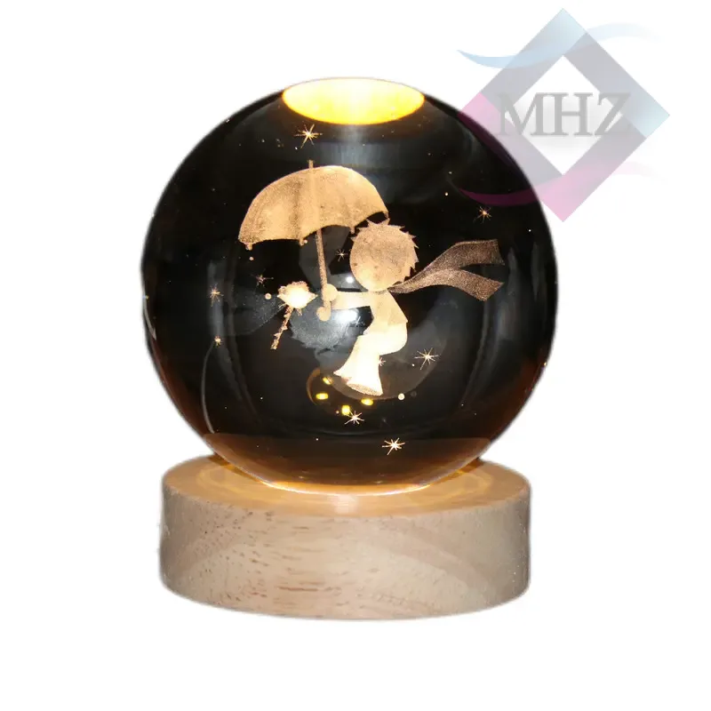چراغ خواب مدل گوی کریستال طرح شازده کوچولو با چتر قطر 6 سانتی متر