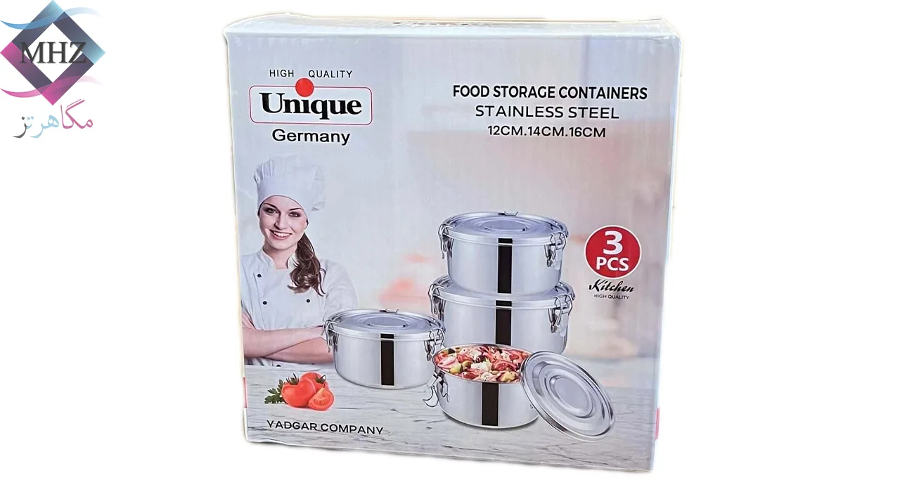 ظرف غذای استیل سه تیکه برند یونیک Unique مدل KL-19194
