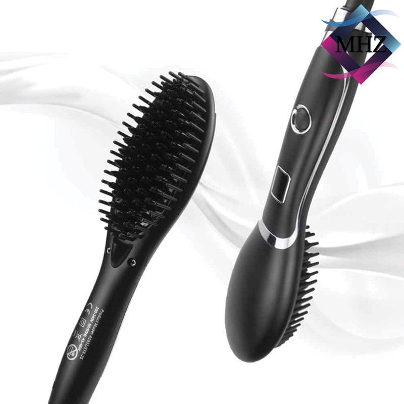 برس حرارتی پرو جیمی مدل GM-2972، با صفحات از جنس سرامیک، دارای قابلیت چرخش 360 درجه کابل، نمایشگر LCD، دکمهی روشن/خاموش، گستره دما 150 تا 400 درجه سانتیگراد، به همراه سیم 1.67 متری