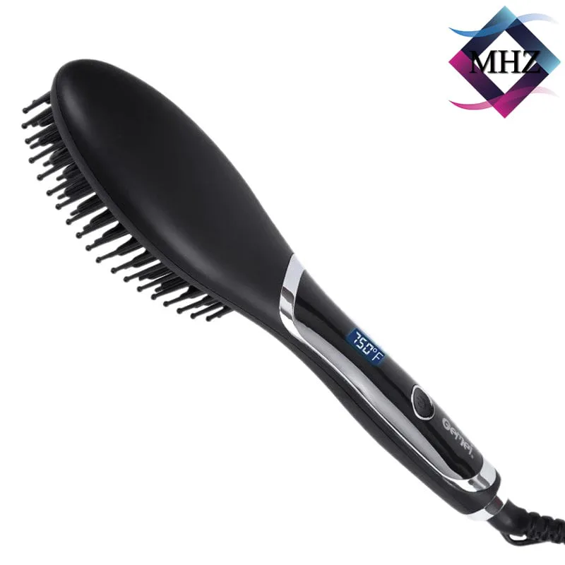 برس حرارتی پرو جیمی مدل GM-2972، با صفحات از جنس سرامیک، دارای قابلیت چرخش 360 درجه کابل، نمایشگر LCD، دکمهی روشن/خاموش، گستره دما 150 تا 400 درجه سانتیگراد، به همراه سیم 1.67 متری