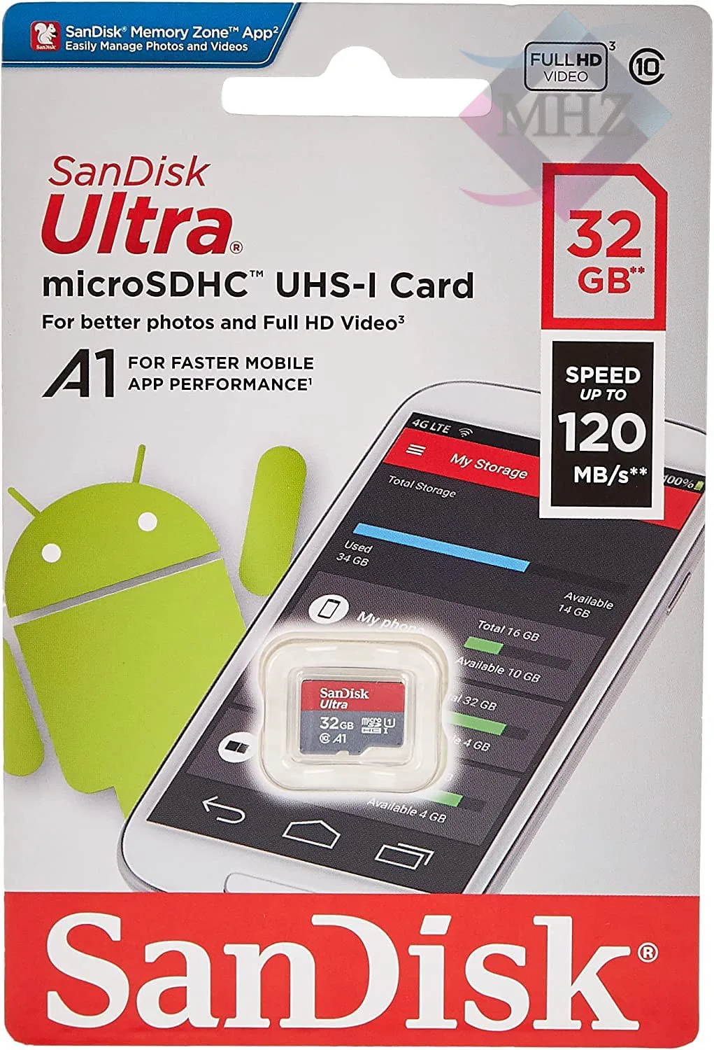 کارت حافظه microSDHC سن دیسک مدل Ultra کلاس 10 استاندارد UHS-I A1 سرعت 120MB/s مگابیت بر ثانیه ظرفیت 32 گیگابایت