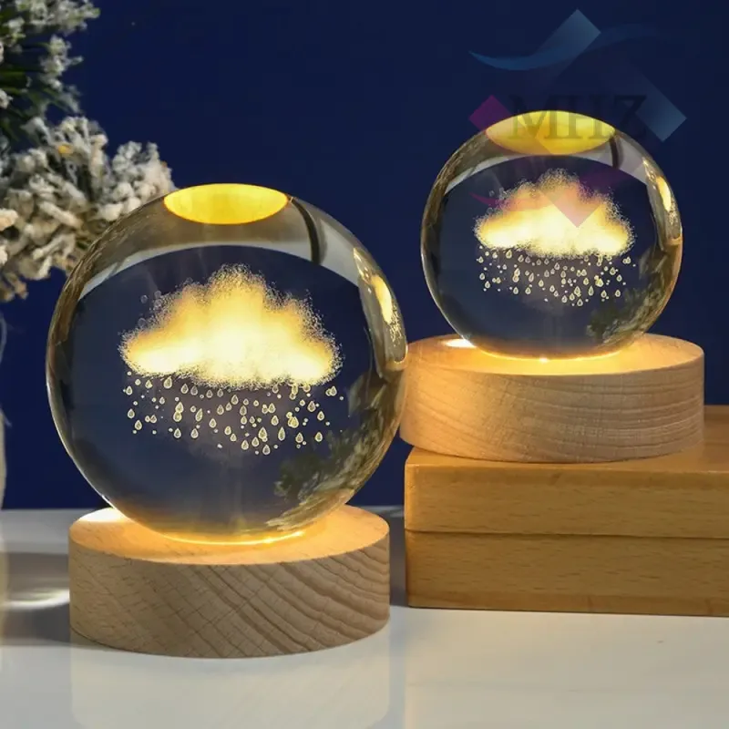 چراغ خواب مدل گوی کریستال طرح ابر بارانی قطر 6 سانتیمتر