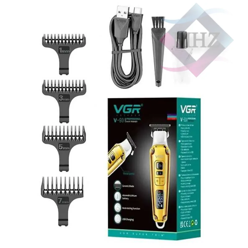 ماشین اصلاح موی سر و صورت تریمر وی جی آر مدل V-931، دارای صفحه نمایش LED، منبع انرژی برق و باتری، اندازه اصلاح 1 تا 7 میلیمتر، جنس تیغه کربن استیل، مدت زمان شارژ 150 دقیقه و مدت زمان استفاده پس از شارژ 240 دقیقه