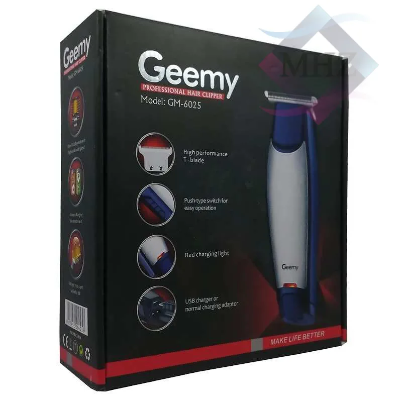 ماشین اصلاح موی صورت و بدن تریمر جیمی مدل GM-6025 با توان 3 وات، باتری لیتیومی، 3 عدد شانه، برش مستقیم یا خطی، تیغه از جنس استیل ضد زنگ، مدت زمان شارژ ۴۸۰ دقیقه، مدت زمان کارکرد ۶۰ دقیقه، خط زن، حجم زن، 3 عدد شانه