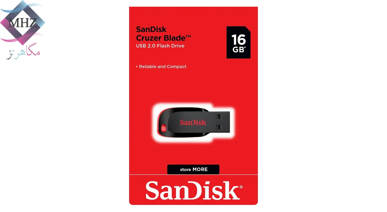 فلش مموری 16 گیگابایت سن دیسک مدل Cruzer Blade CZ50، دارای رابط USB 2.0، سرعت استاندارد انتقال اطلاعات 480 مگابیت بر ثانیه