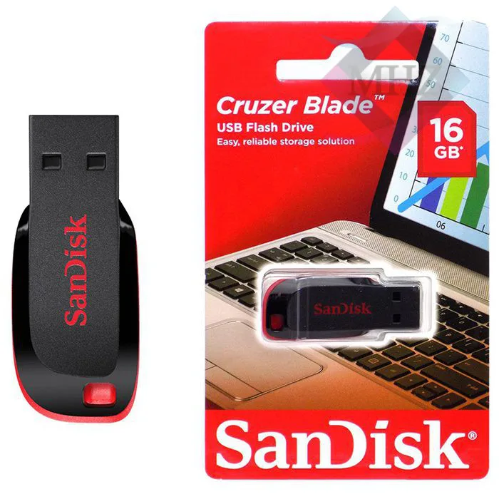 فلش مموری 16 گیگابایت سن دیسک مدل Cruzer Blade CZ50، دارای رابط USB 2.0، سرعت استاندارد انتقال اطلاعات 480 مگابیت بر ثانیه