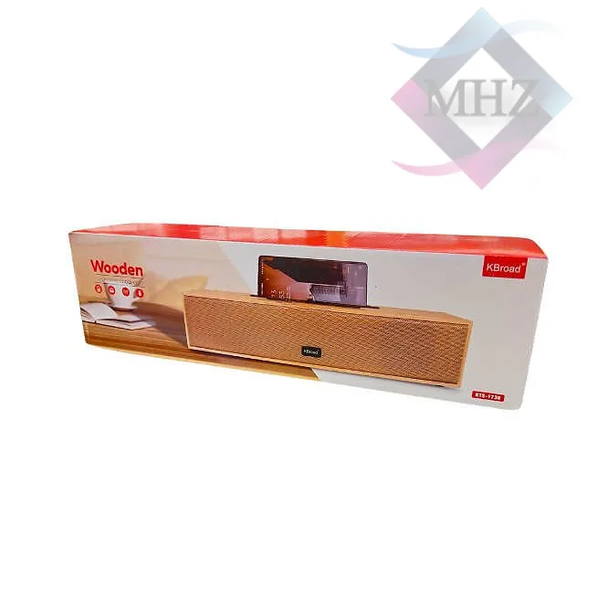 اسپیکر بلوتوثی قابل حمل مدل KTS-1738 از جنس چوب، توان 12 وات، ولتاژ 5 ولت، منبع تغذیه باتری لیتیومی با ظرفیت 1200 میلی آمپر ساعت، درگاه شارژ Micro USB
