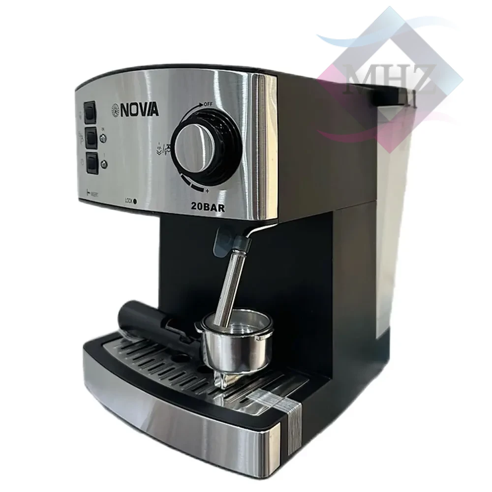 اسپرسوساز خانگی 1500 میلیلیتری نوا مدل NCM-142EXPS، با مصرف پودر قهوه، ظرفیت 20 بار، توان 1400 وات، مناسب تهیه اسپرسو، کافه لاته، موکا و کاپوچینو، تنظیم دما 80‑95 سانتی گراد، سینی چکه گیر