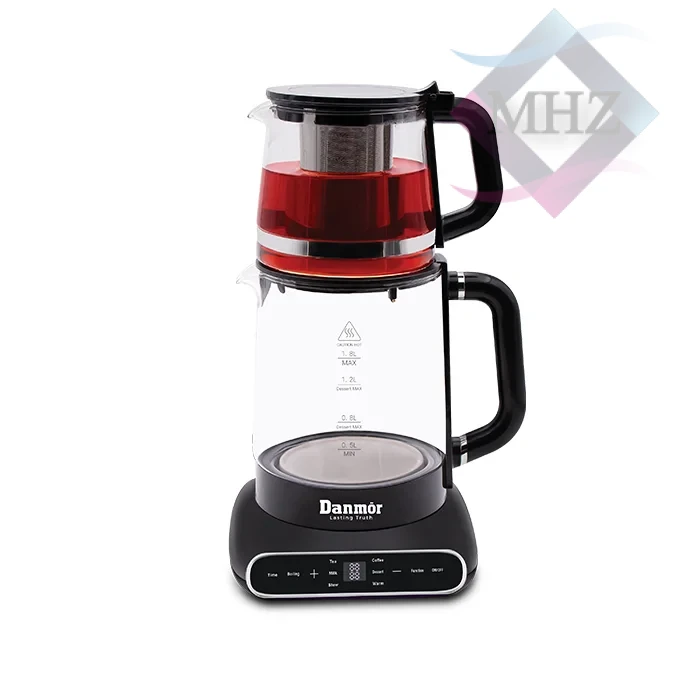 چای ساز دانمور مدل DR-2006 با توان 1600 وات، کتری 1.8 و قوری 1.1 لیتری، پایه ضد لغزش، نمایشگر دیجیتال، قابلیت گرم نگه داشتن آب، ترموستات دیجیتالی، دارای 6 برنامه پیش فرض، نقطه جوش تا 100 درجه سانتی گراد