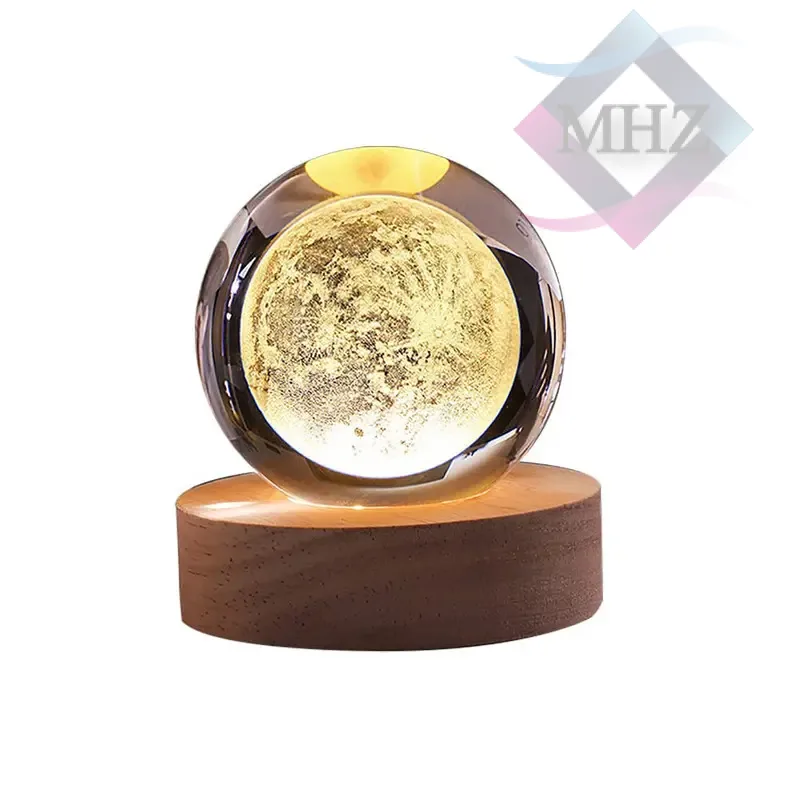 چراغ خواب مدل گوی کریستال طرح کره ماه قطر 8 سانتیمتر