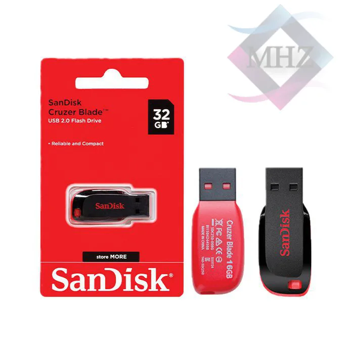 فلش مموری 32 گیگابایت سن دیسک مدل Cruzer Blade CZ50، دارای رابط USB 2.0، سرعت استاندارد انتقال اطلاعات 480 مگابیت بر ثانیه