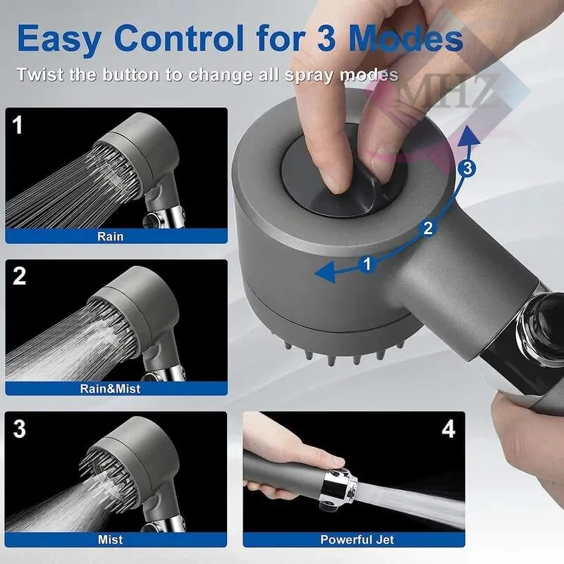 سر دوش حمام مدل توربو ماساژور دار 4 حالته