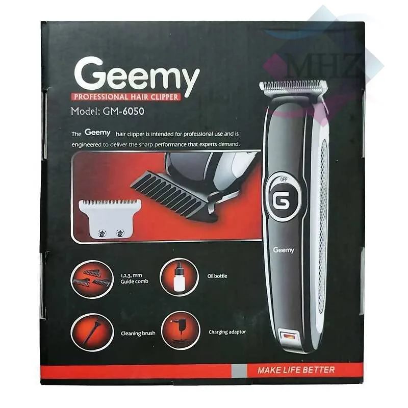 ماشین اصلاح موی سر و صورت جیمی مدل GM-6050، اصلاح به صورت صفر زن، خط زن و حجم زن، با قابلیت نمایش وضعیت باتری، منبع انرژی برق، دارای تیغه از جنس استیل ضد زنگ و بدنه از جنس پلاستیک، اندازه اصلاح 0.1 میلیمتر، به همراه شارژر، روغن و برس تمیزکننده