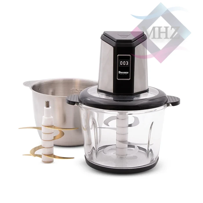 خردکن دانمور مدل DR-1012 با توان 1100 وات، حجم 3.3 لیتر، دارای نمایشگر دیجیتال، کاسه استیل ضد زنگ، کاسه شیشه ای شفاف، قابلیت تنظیم سرعت در دو سطح، درای یک ست 6 تیغه استیل ضد زنگ، دارای یک ست 6 تیغه طلایی ضد زنگ، حفاظت از گرم شدن بیش از حد موتور، دارای قطعات جداشدنی برای تمیز کردن آسان