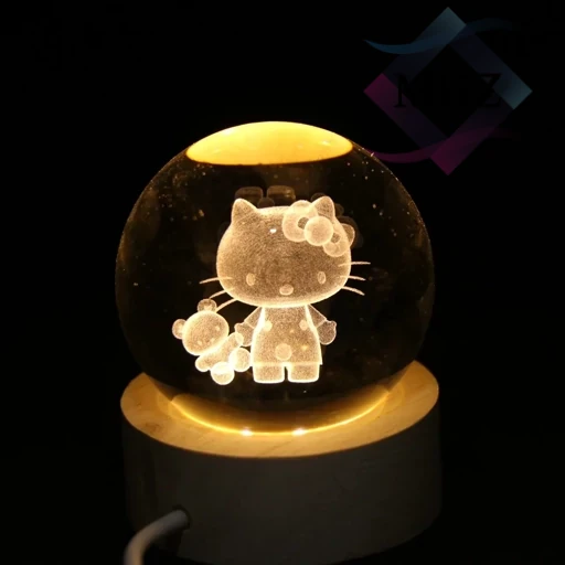 چراغ خواب مدل گوی کریستال طرح گربه کیتی قطر 6 سانتیمتر