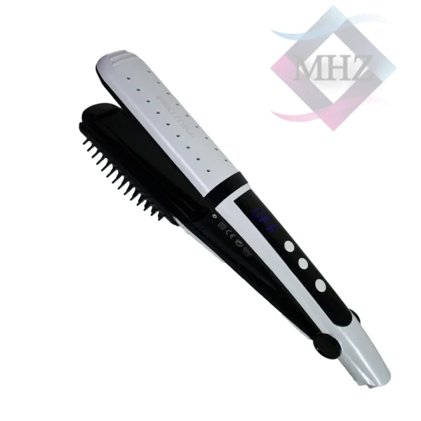 اتو مو پرو مکس مدل MA-5559 با صفحات سرامیکی و فناوری تورمالین، تنظیم دما در بازه ۱۲۰ تا ۲۳۰ درجه سانتیگراد، کابل چرخان ۳۶۰ درجه، فناوری تولید یون