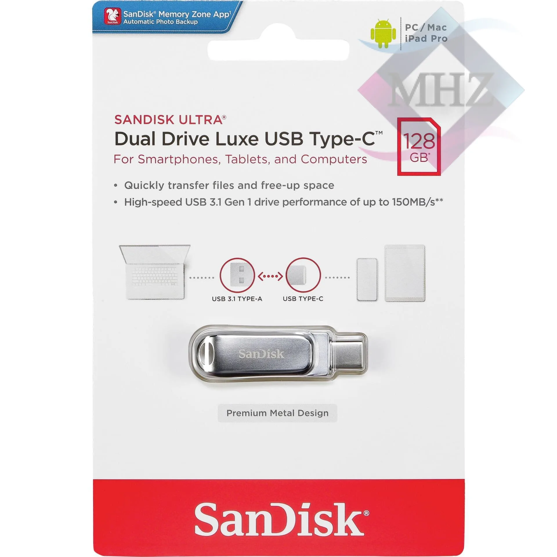 فلش مموری برند سن دیسک SANDISK مدل Dual Drive Luxe TYPE-C ظرفیت 128 گیگابایت
