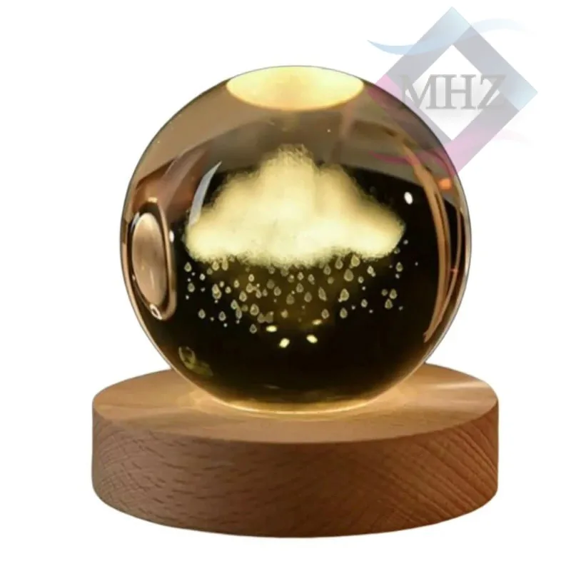 چراغ خواب مدل گوی کریستال طرح ابر بارانی قطر 6 سانتیمتر