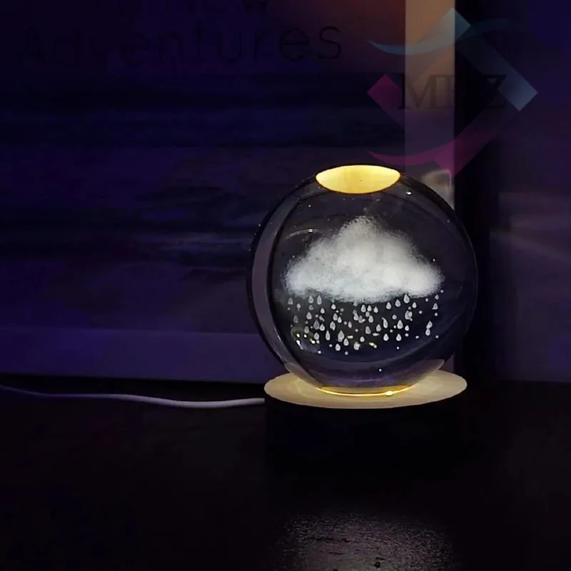 چراغ خواب مدل گوی کریستال طرح ابر بارانی قطر 6 سانتیمتر