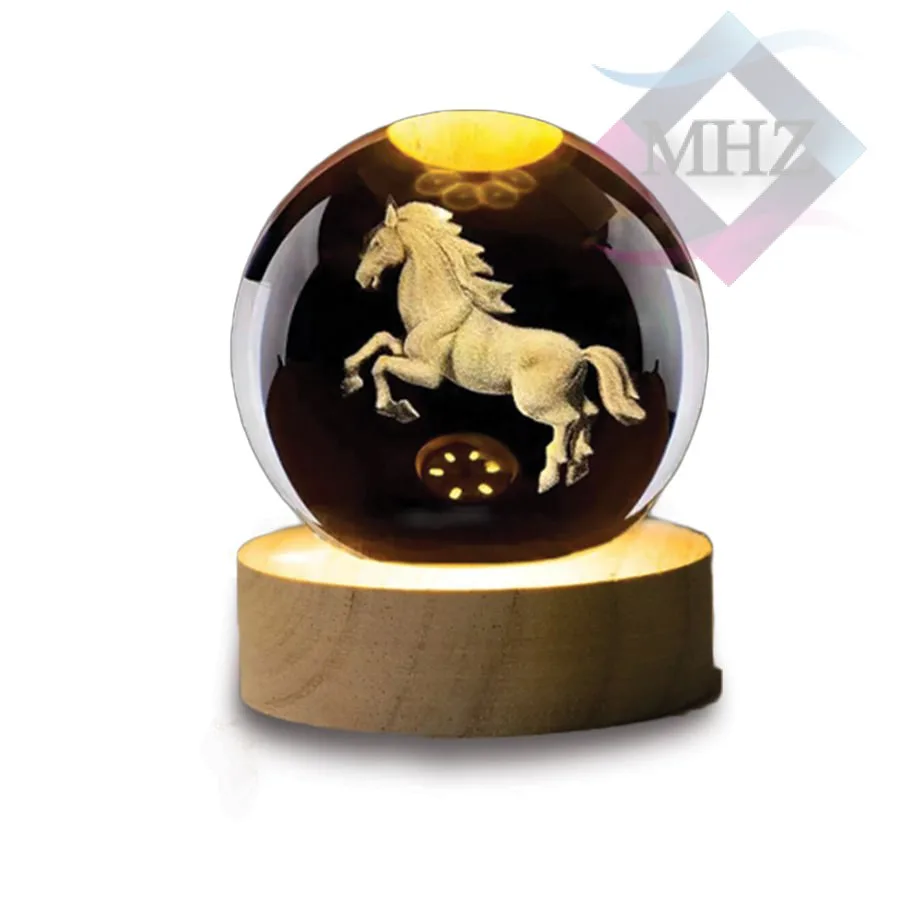 چراغ خواب مدل گوی کریستالی طرح اسب قطر 8 سانتیمتر
