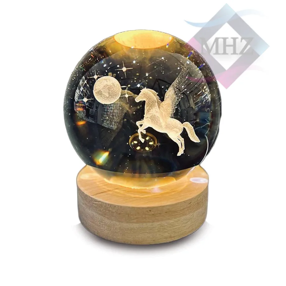 چراغ خواب مدل گوی کریستالی طرح اسب قطر 8 سانتیمتر