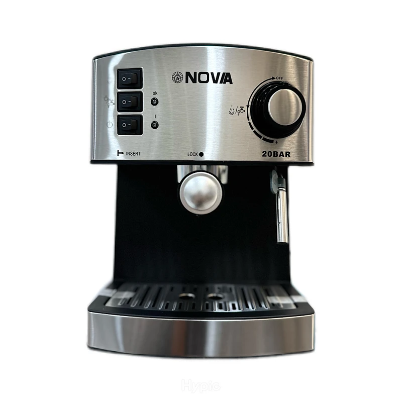 اسپرسوساز خانگی 1500 میلیلیتری نوا مدل NCM-142EXPS، با مصرف پودر قهوه، ظرفیت 20 بار، توان 1400 وات، مناسب تهیه اسپرسو، کافه لاته، موکا و کاپوچینو، تنظیم دما 80‑95 سانتی گراد، سینی چکه گیر
