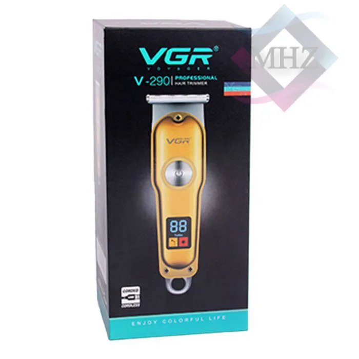 ماشین اصلاح موی سر و صورت وی جی آر مدل V-290، اصلاح به صورت صفر زن و خط زن، با سیم و بی سیم، با قابلیت نمایش وضعیت باتری، طراحی ارگونومیک، ضد آب (قابلیت استفاده زیر دوش)، منبع انرژی باتری قابل شارژ، به همراه روغن، برس تمیزکننده و کابل شارژ USB