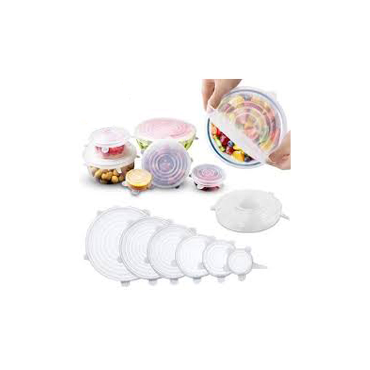 درپوش ظرف مدل سیلیکونی مجموعه 6 عددی
