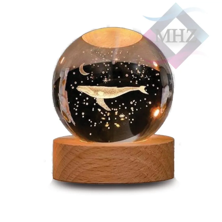 چراغ خواب مدل گوی کریستال طرح نهنگ قطر 8 سانتیمتر