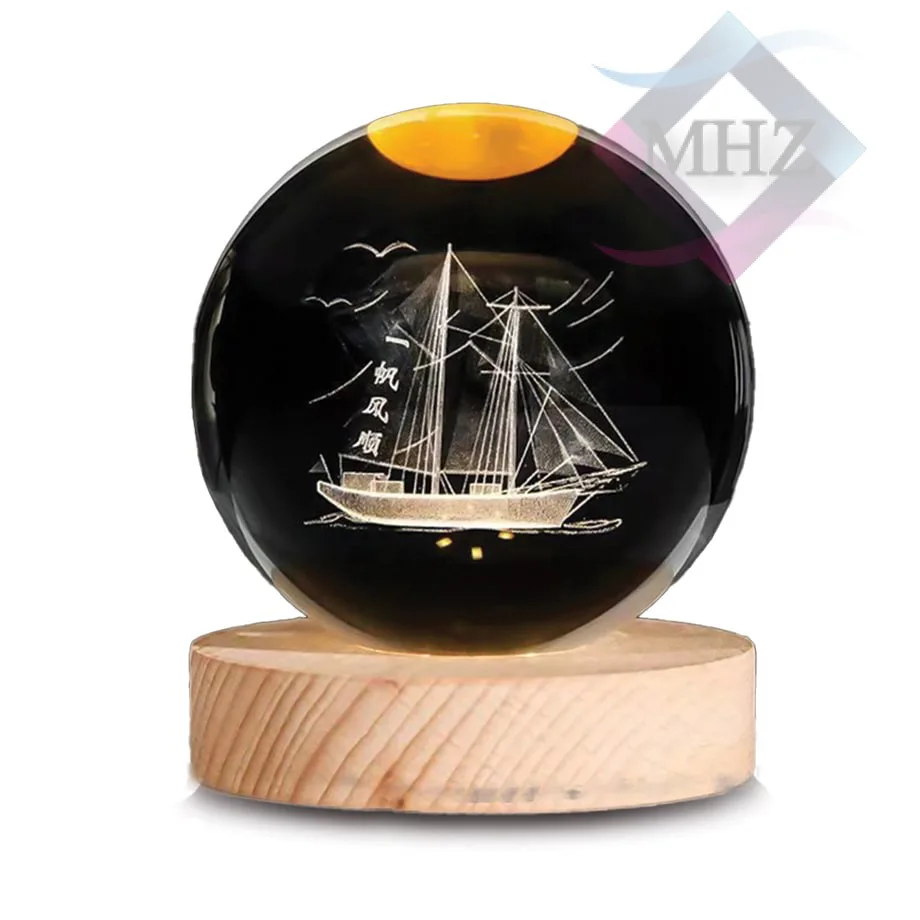 چراغ خواب مدل گوی کریستالی طرح کشتی قطر 8 سانتیمتر