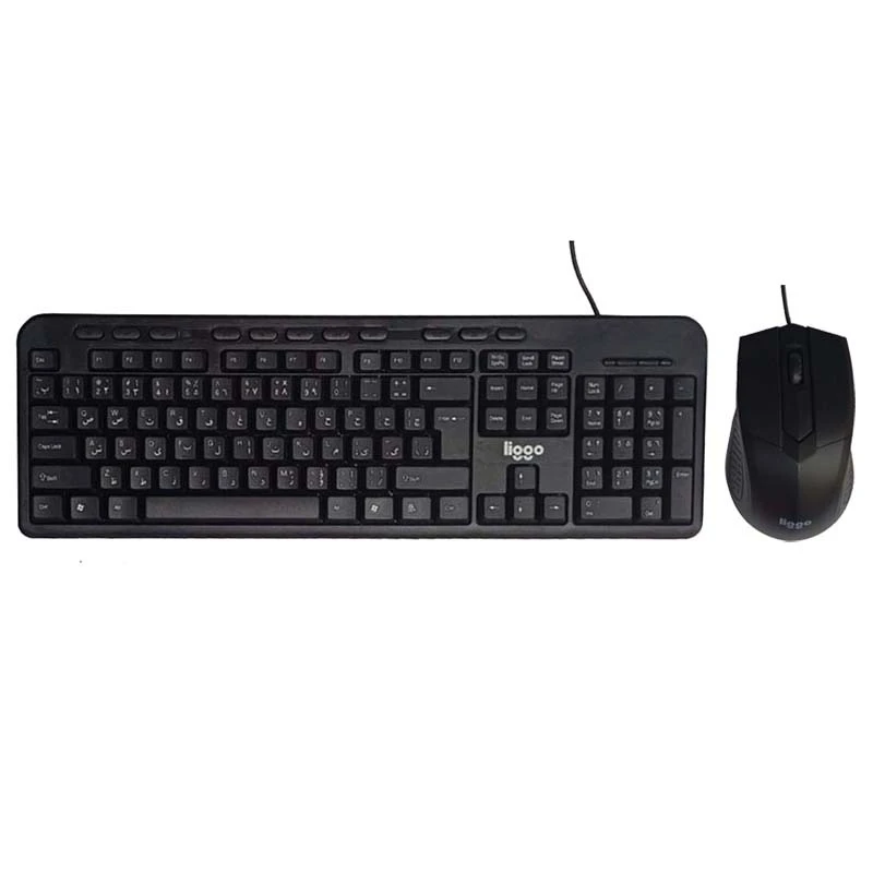 کیبورد و ماوس با سیم لیگو مدل KM606 با سوییچ ممبرین، Full Size، پایههای ضد لغزش، اتصال Plug & Play